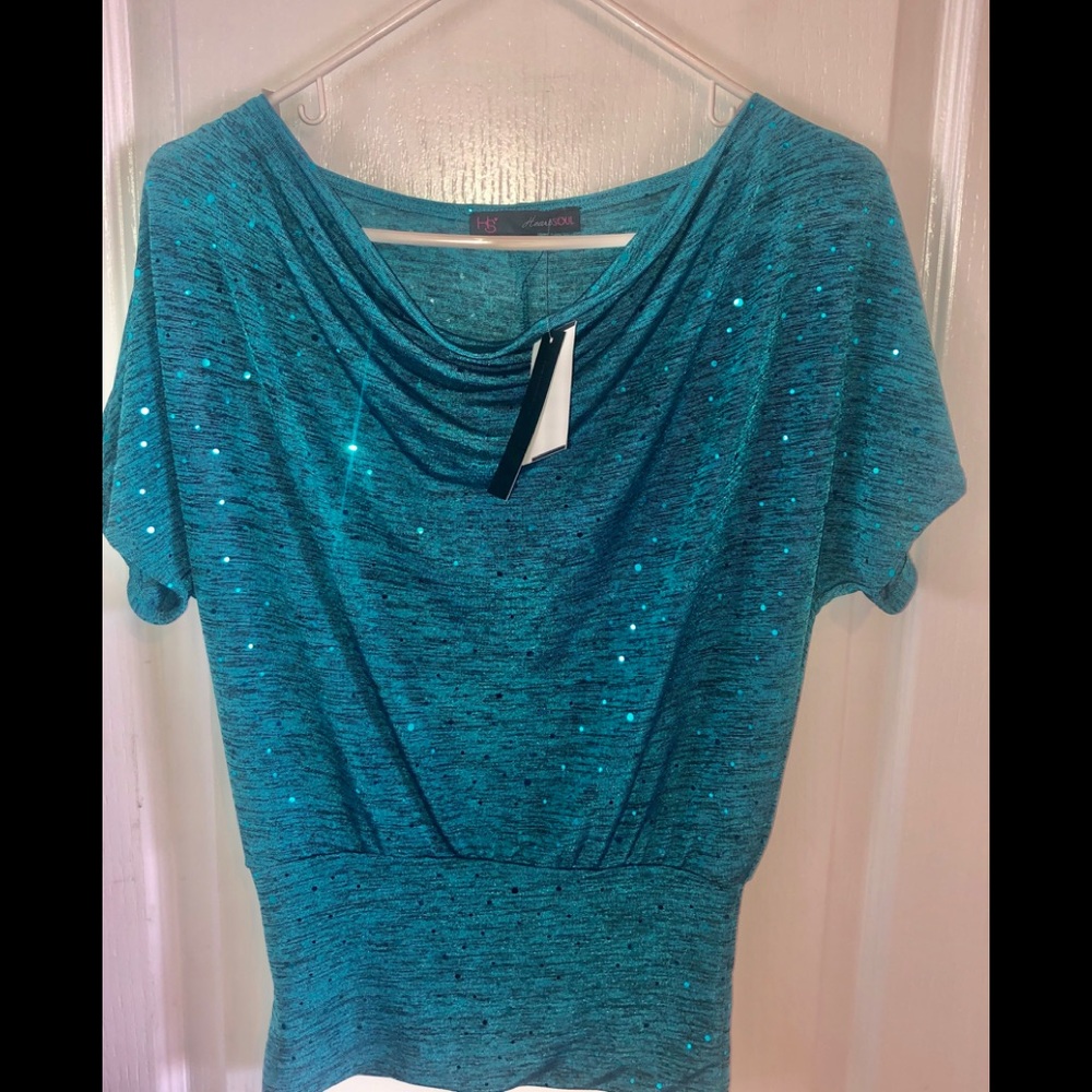 NWT Heart&Soul Sparkly Teal/Black Blouse